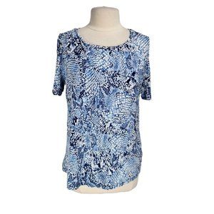 Calvin Klein Womens Tunic Top Size M Blue Snack Skin Print Crew Neck Knit  262P